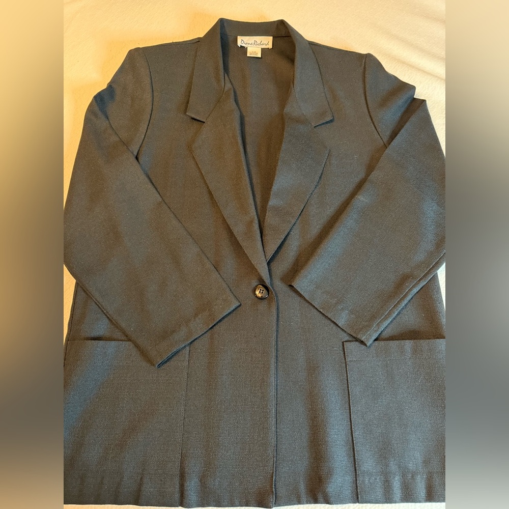 Vintage 80s Diane Richard Black Blazer Women's Size 14 Made in USA 23" PTP 30" L